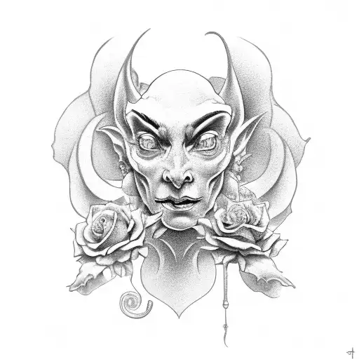 gargoyle and woman rose nautilus tattoo design idea