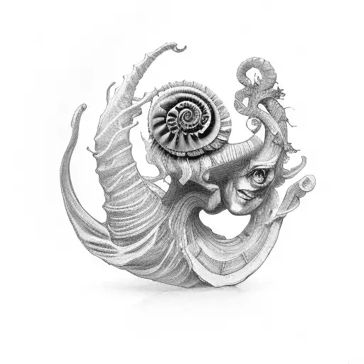 gargoyle woman rose nautilus tattoo design idea