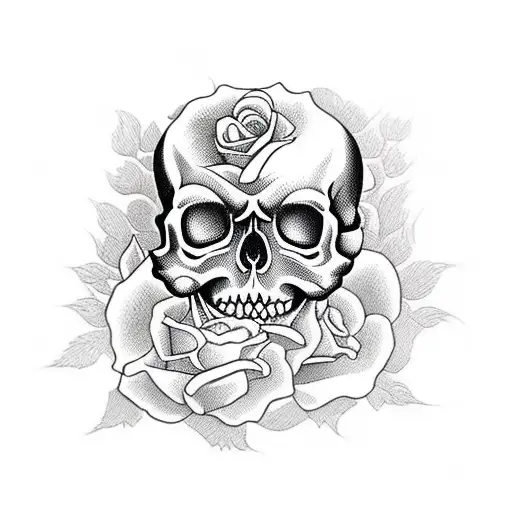 candy skull and roses tattoo design idea