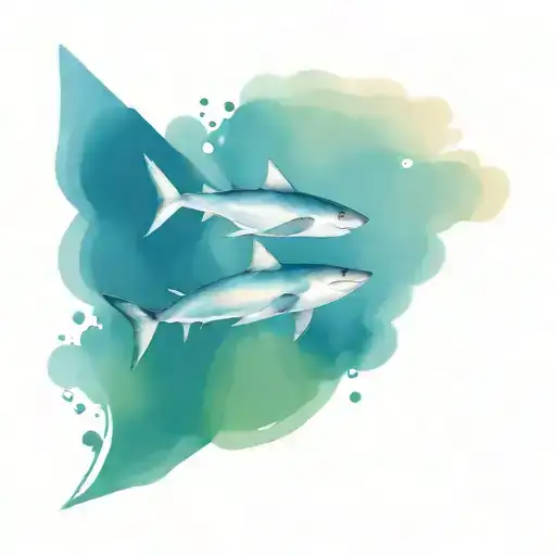 Shark and fish swimming tattoo design idea
