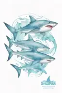 Sharks swimming with fish and manta rays tattoo design idea