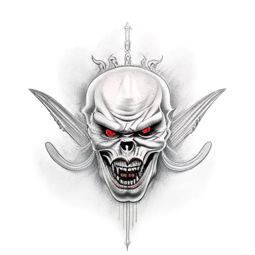evil head in chians screaming tattoo design idea