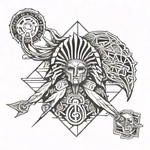 Spartan warrior, howl, brain, mountain, beach, beer tattoo design idea