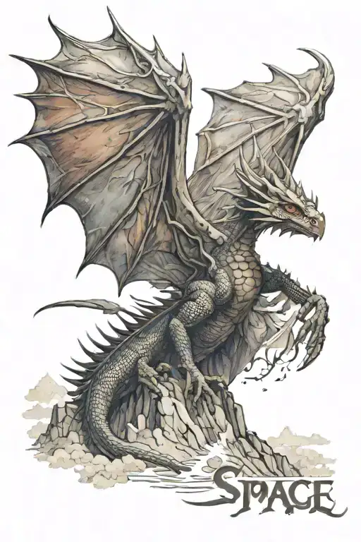 smaug dragon big eye in ridge of a mountain all colour also a great beagle flying. The word peace must be written tattoo design idea