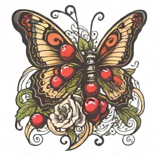 butterfly with whore cherries tattoo design idea