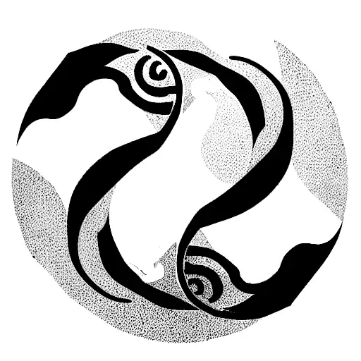 dragon and husky circling around each other like a yin yang tattoo design idea
