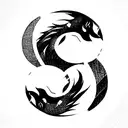 dragon and husky circling around each other like a yin yang tattoo design idea