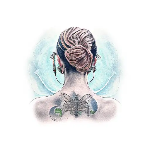 woman changing with struggle tattoo design idea