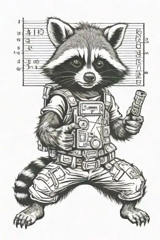 Rocket Racoon folded arms with binary text in back ground reading I have a plan tattoo design idea