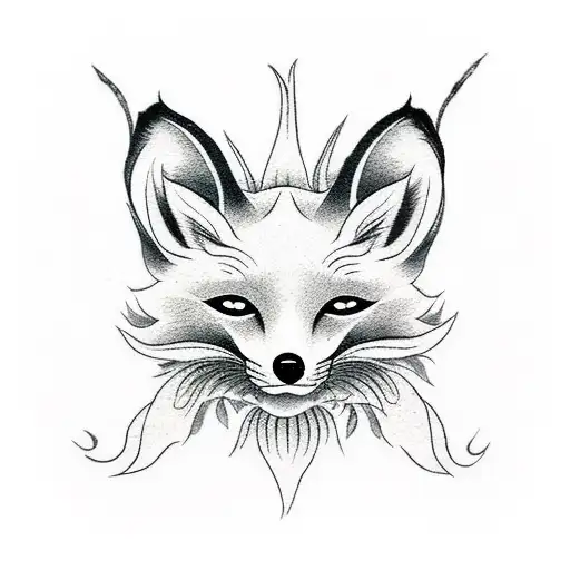 Japanese fox masks, spider lily flowers, katana tattoo design idea