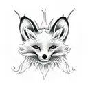 Japanese fox masks, spider lily flowers, katana tattoo design idea