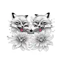 Japanese fox masks, spider lily flowers, katana tattoo design idea
