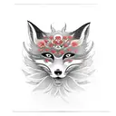 Japanese fox masks, spider lily flowers, katana tattoo design idea