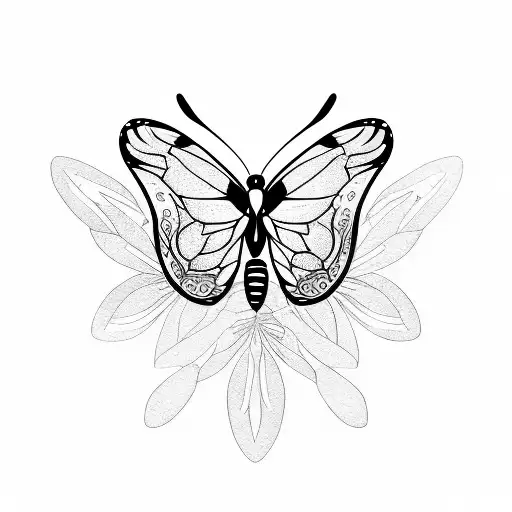 butterfly, flowers, barbed wire tattoo design idea