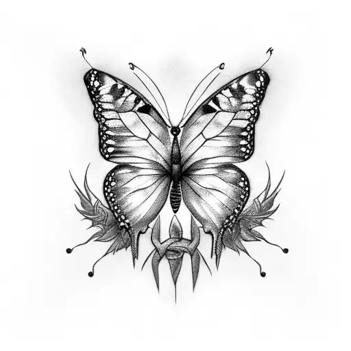 spine tattoo with a butterfly and barbed wire tattoo design idea
