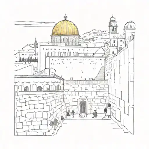 A sketch of the Western Wall in Jerusalem with a subtle outline of a house to represent the client's love for Israel and real estate tattoo design idea