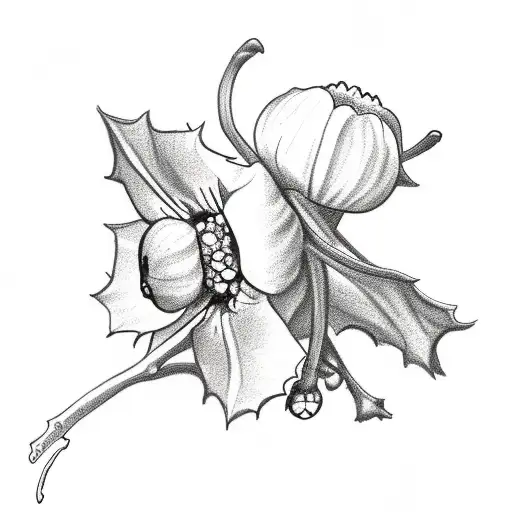 holly with berries and daffodil with a ladybug tattoo design idea
