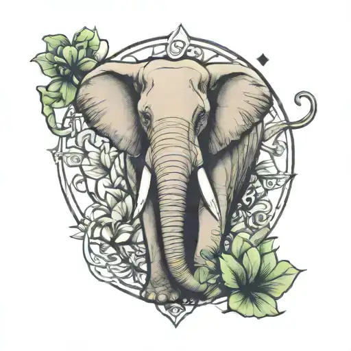 elephant, lotus, mantra, dryad tattoo design idea