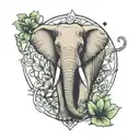 elephant, lotus, mantra, dryad tattoo design idea