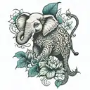 elephant, lotus, mantra, dryad tattoo design idea