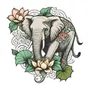 elephant, lotus, mantra, dryad tattoo design idea