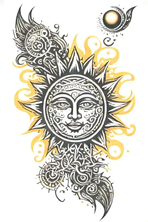 celestial tribal sun shining tattoo design idea