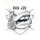 female lips with the initials "RBH" tattoo design idea