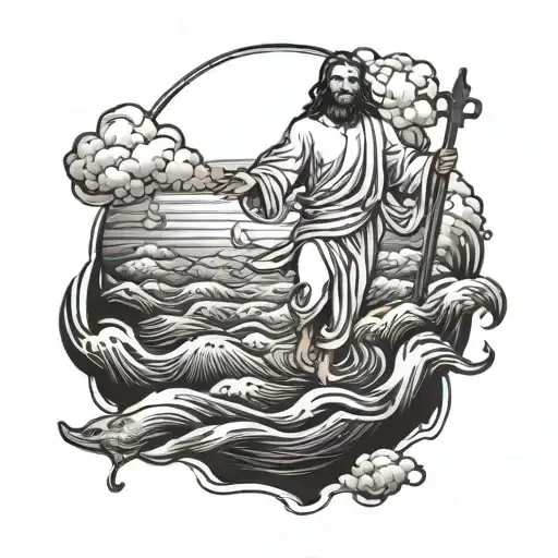 Jesus walking on water tattoo design idea
