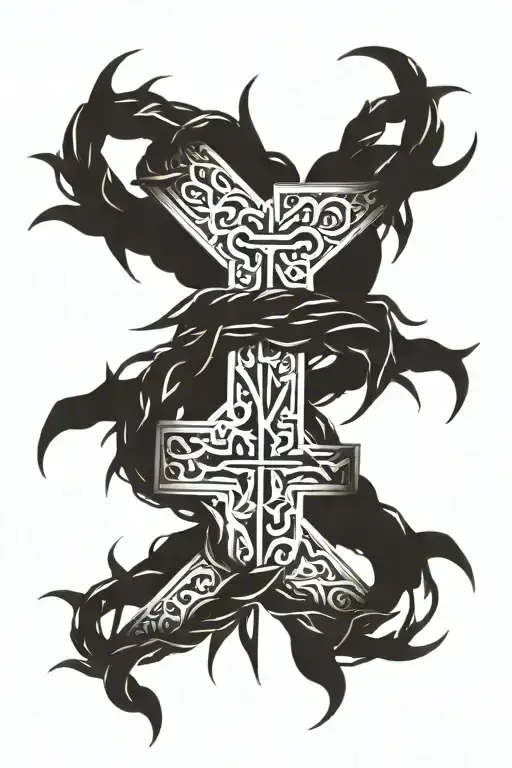 cross with crown of thorns tattoo design idea