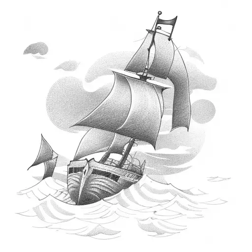 a boat sailing the rough sea, lighting storm tattoo design idea