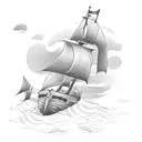 a boat sailing the rough sea, lighting storm tattoo design idea