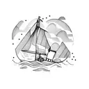a boat sailing the rough sea, lighting storm tattoo design idea