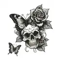 skull rose a butterfly tattoo design idea
