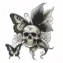 skull rose a butterfly tattoo design idea