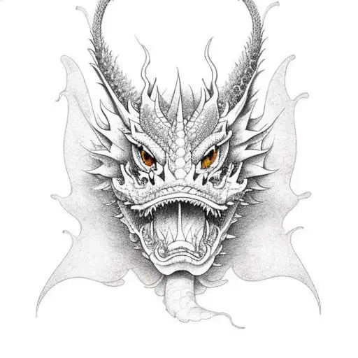The design will feature a large, majestic dragon in the center, surrounded by an tattoo design idea