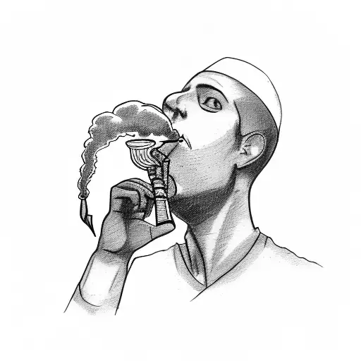 A sketch of a referee blowing smoke signals with a whistle tattoo design idea