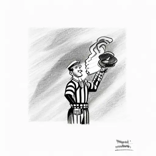 A sketch of a referee blowing smoke signals with a whistle tattoo design idea