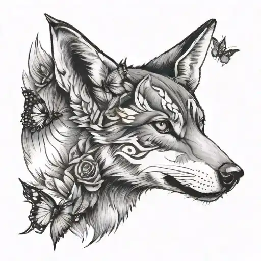 butterfly with a wolf face tattoo design idea