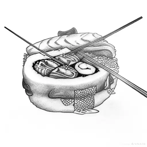 A sushi feast with various sushi rolls and chopsticks tattoo design idea