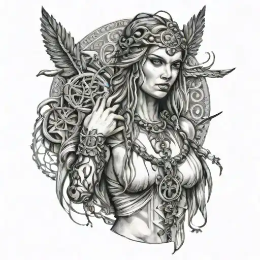 Slavic goddess Mokosh weaving the threads tattoo design idea