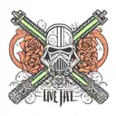 love and hate words with a lightsaber in the middle tattoo design idea