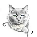 black cat sitting on crescent moon tattoo design idea