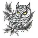 Leaves skull owl and branches  tattoo design idea