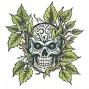 Leaves skull owl and branches  tattoo design idea