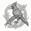 crow, fire, tribal, viking tattoo design idea