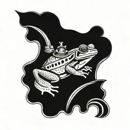 meditating frog surfing a wave with a roman empire helmet on tattoo design idea