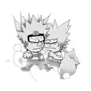 A dotwork tattoo of Bart Simpson riding on Naruto's back tattoo design idea