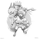 A dotwork tattoo of Bart Simpson riding on Naruto's back tattoo design idea