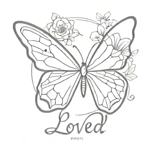 fine line butterfly that incorporates the word 'loved' tattoo design idea