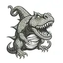 Reptar in a noir-inspired style as a detective solving mysteries in Los Angeles tattoo design idea